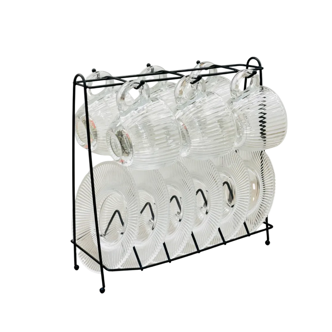 Elegant Fluted Glass Set with Display Rack