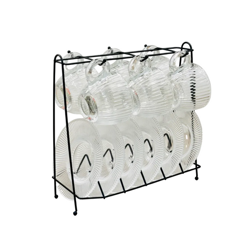 Elegant Fluted Glass Set with Display Rack