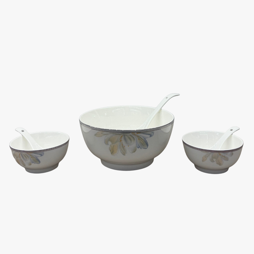 Imperial Floral Soup Bowl Set of 6 – Grey & Gold Trim 14 Piece