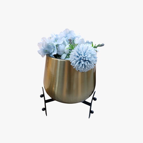 Mid Century Metallic Vase with Black Accent Stand