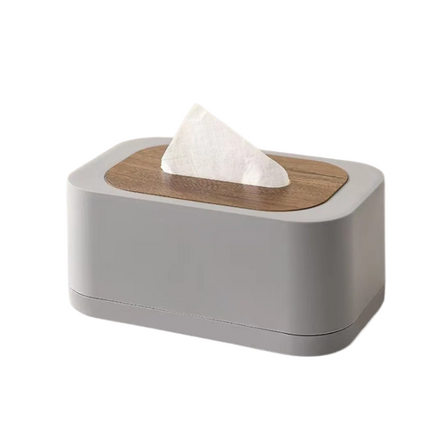 Modern Grey Tissue Box Holder with Wooden Top