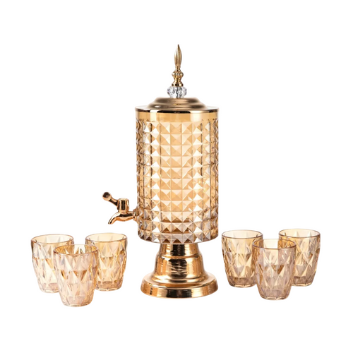 Amber Glass Beverage Dispenser Set