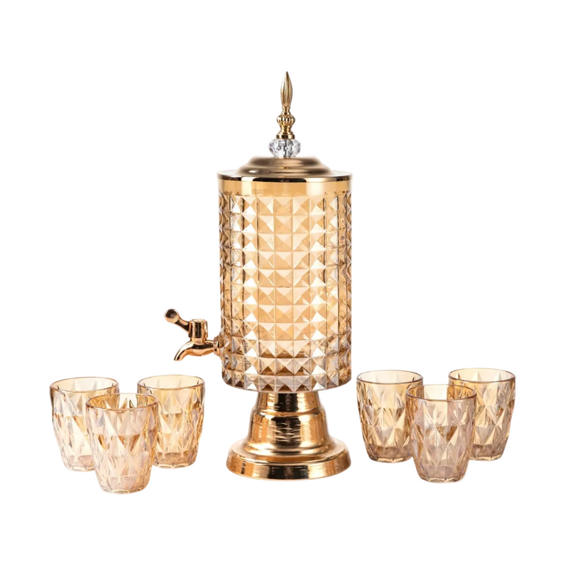 Amber Glass Beverage Dispenser Set