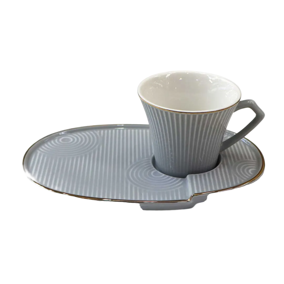 Modern Ceramic Cup with Elongated Saucer Set of 6
