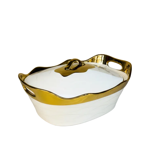 Imperial White & Gold Lidded Serving Dish