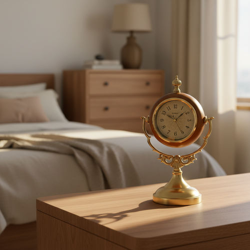Vintage Walnut Swivel Desk Clock