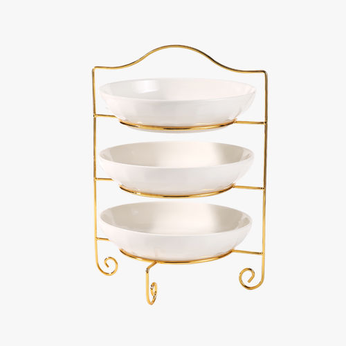 3-Tier Elegant Serving Stand with Gold-Plated Metal Frame