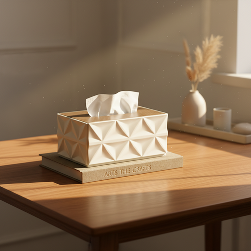 Geometric Textured Cream & Walnut Tissue Box Cover