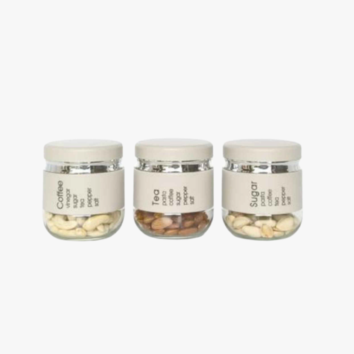 Modern Off-White Labeled Glass Jars with Airtight Lids 3 Piece