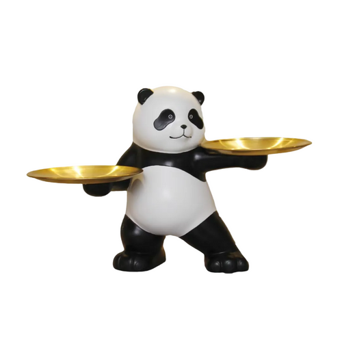 Elegant Panda with Dual Golden Tray Figurine