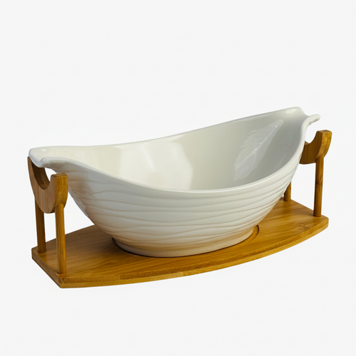 Wave Oval Serving Bowl With Cradle Tray