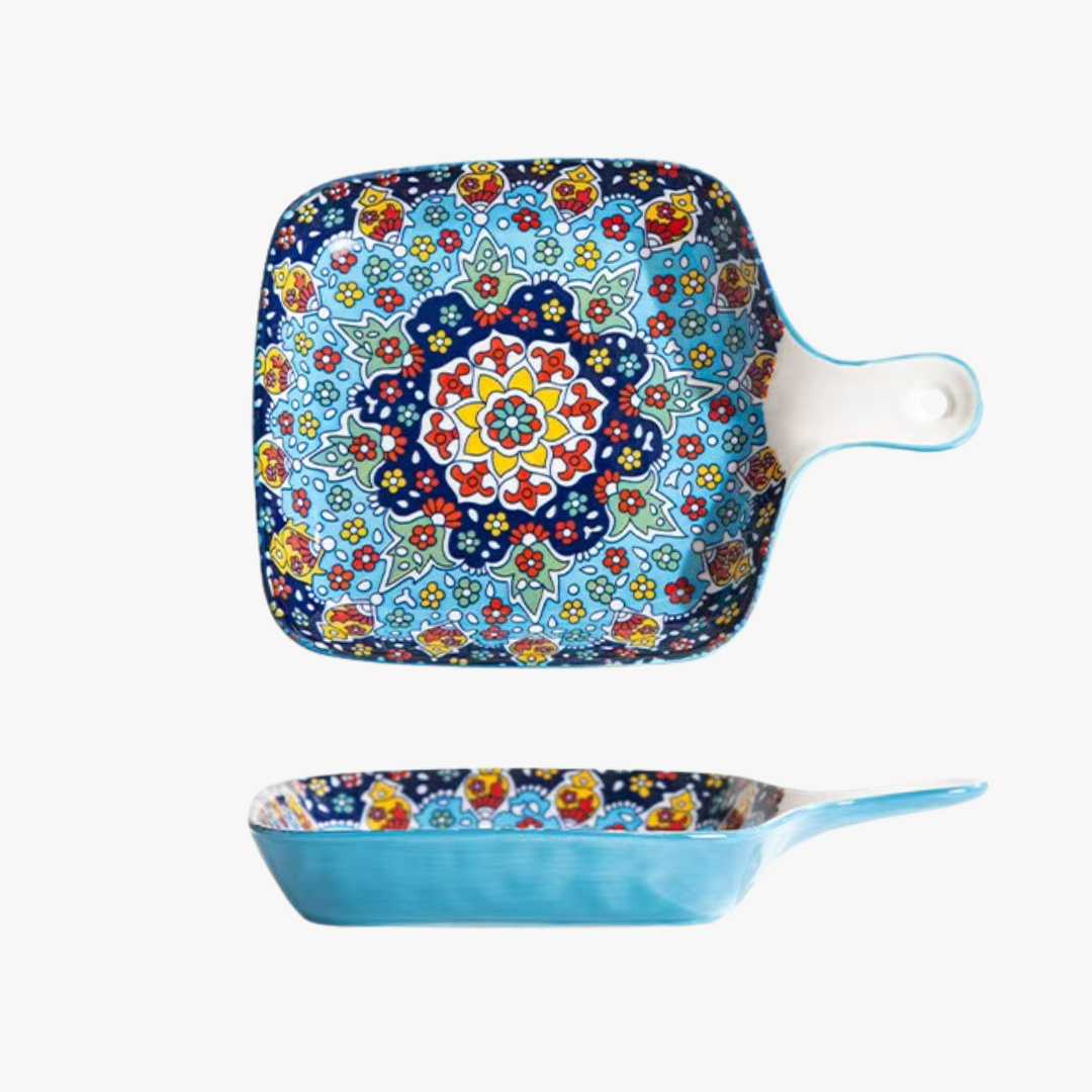 Elegant Blue Mandala Serving Tray with Handle 9 Inch