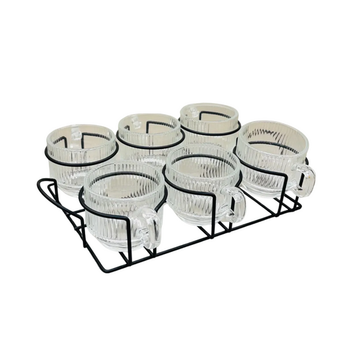 Fluted Glass Cup Set with Minimalist Tray