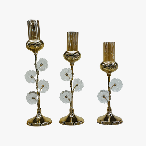 Modern Gold Trio Flower Stem Candle Holder Set of 3