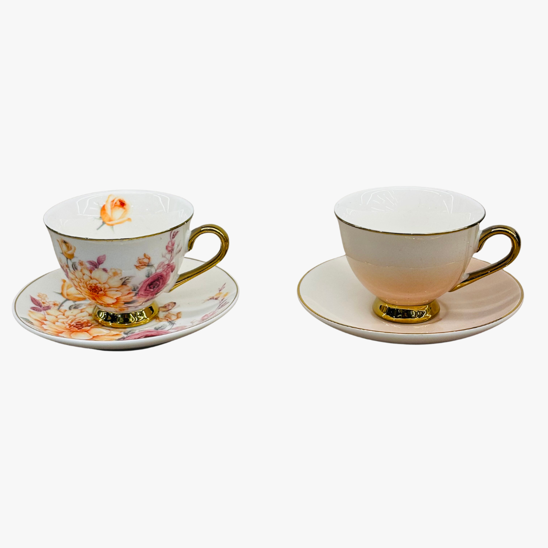 Dual Design Fine Ceramic Cup & Saucer Set of 6