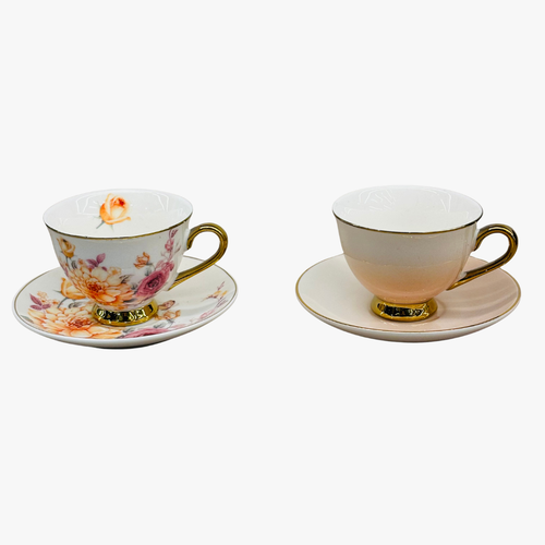 Dual Design Fine Ceramic Cup & Saucer Set of 6
