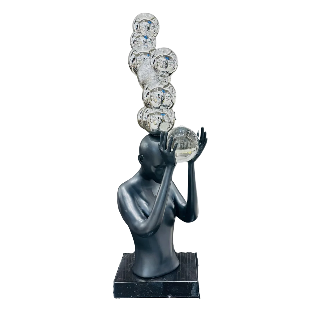 The Celestial Thinker – Human Figurine with Chrome Sphere Totem