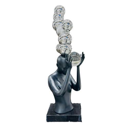 The Celestial Thinker – Human Figurine with Chrome Sphere Totem