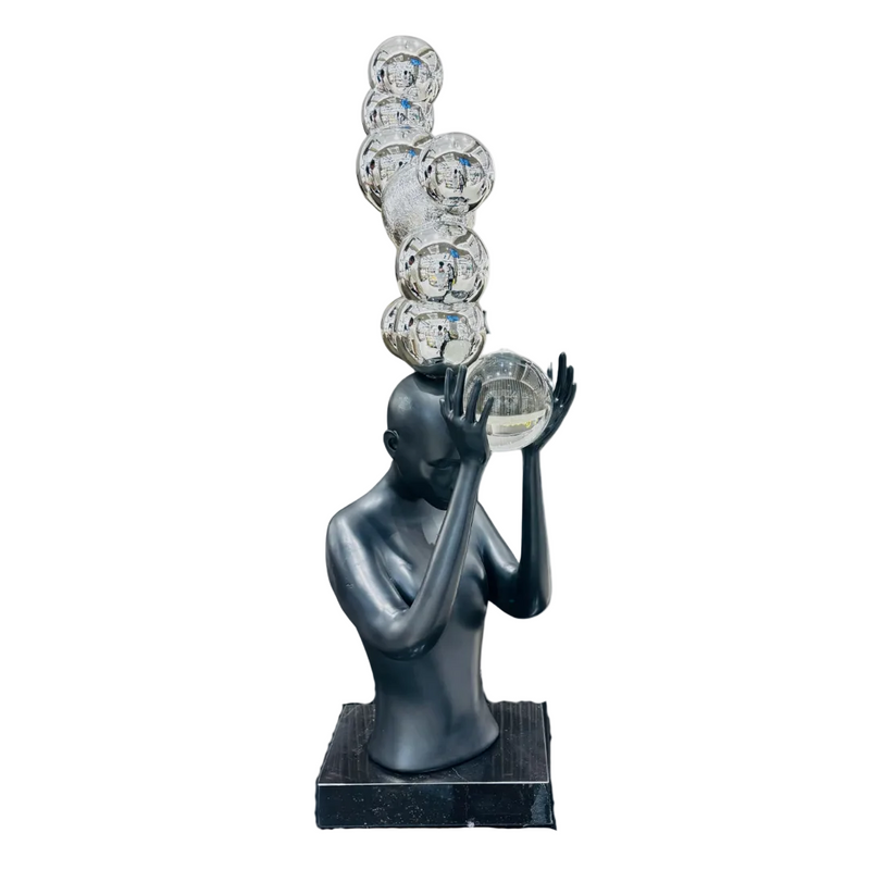 The Celestial Thinker – Human Figurine with Chrome Sphere Totem