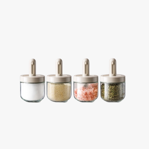 Press Top Glass Jars with Integrated Spoon Lids Set of 4
