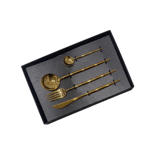 Modern Mirror Finish Gold Cutlery Set of 4