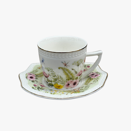 Elegant Metallic Gold Trim Cup & Saucer Set of 6
