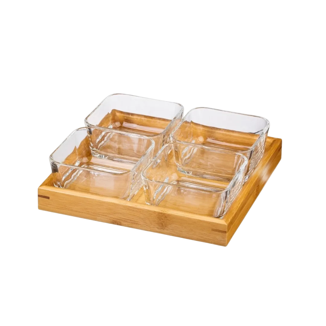 Elegant 4 Glass Bowls with Serving Tray