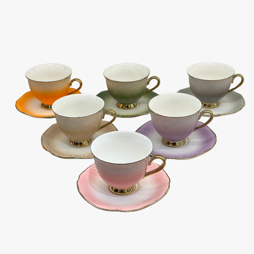 Elegant Honeycomb Ceramic Teacup Set with Gold Trim Set 12 Piece