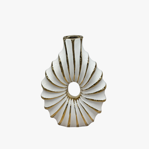 Luxury Swirl White & Gold Hollow Ceramic Vase