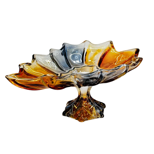 Amber & Teal Swirl Glass Art Rotational Bowl