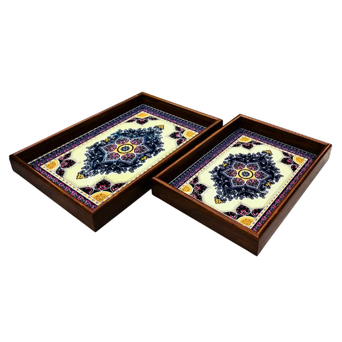 Vintage Mandala Wooden Serving Tray Set