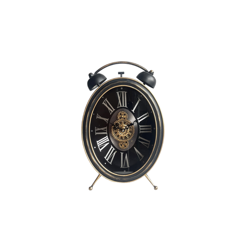 Retro Twin Bell Oval Clock with Exposed Gears