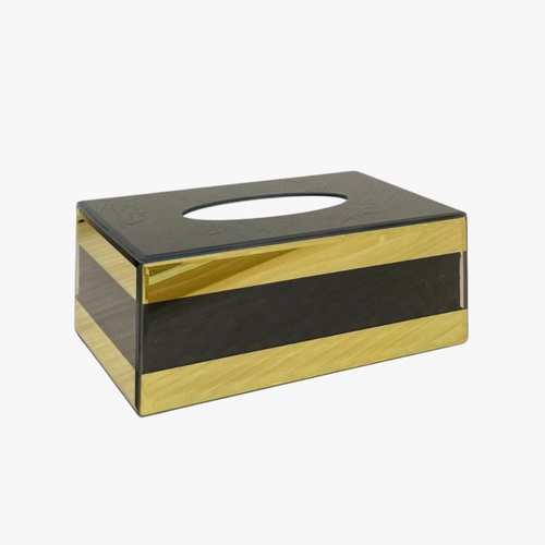 Gold Striped Mirror Glass Tissue Holder