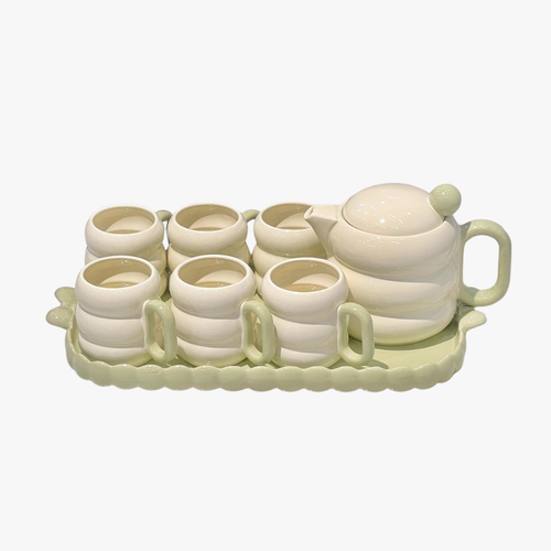 Chubby Cream Tea Set with 6 Cups & Tray 8 Piece