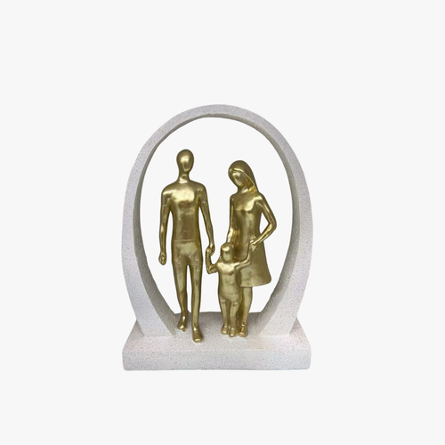 Golden Family of Three Sculpture with Oval Ring Frame