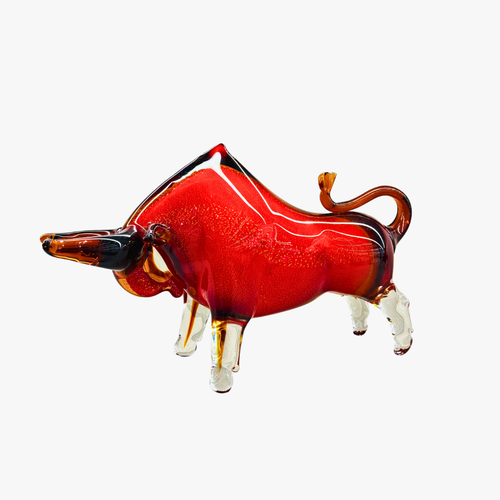 Vibrant Crimson Red Glass Bull Figurine