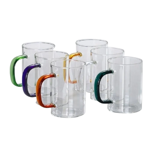 Materialist Glass Mugs Set of 6 with Multicolor Handles