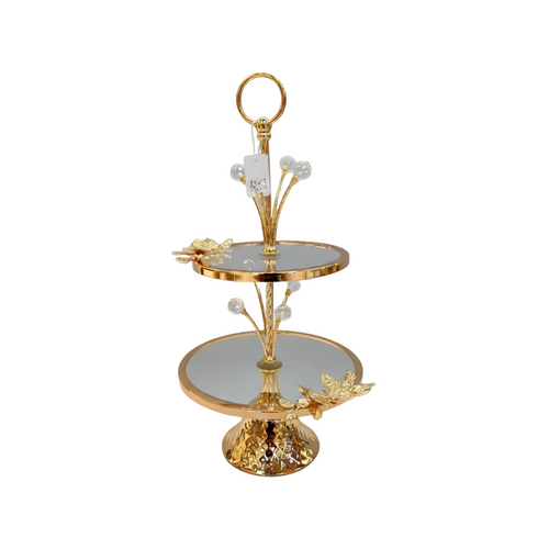Gold Leaf 2 Tiered Server with Crystal Bud Accents