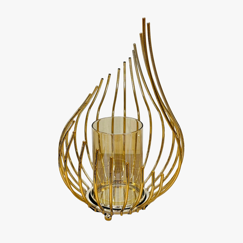 Golden Flame Glass Candle Holder