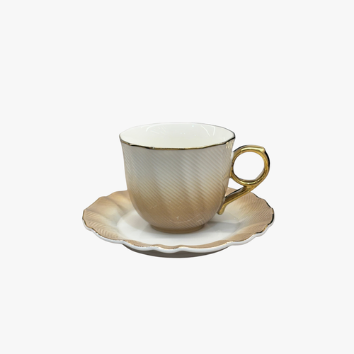 Modern Amber Gradient Teacup with Gold Handle Set of 6