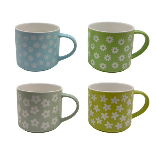 Vintage Daisy Flower Patterned Coffee Mugs