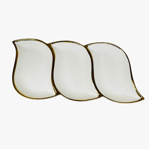Luxury Ceramic 3 Compartment Leaf Serving Platter