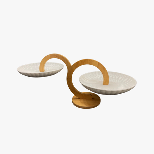 Luxury 2 Tier Serving Platter with Bamboo Stand