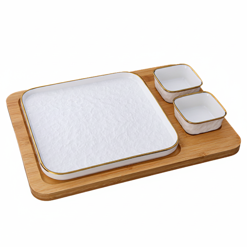 Opal Platter Set with Dual Bowls & Base Tray