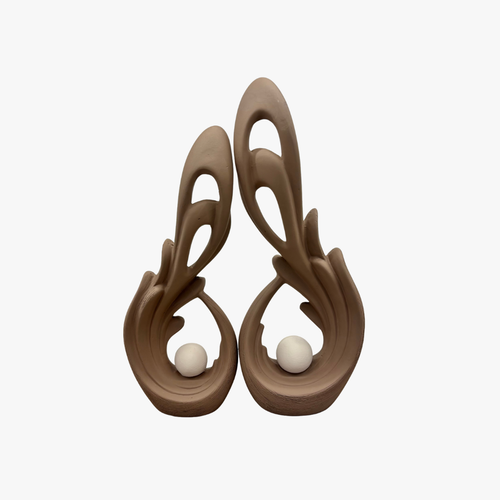 Flame & Orb Ceramic Tabletop Sculptures Set of 2