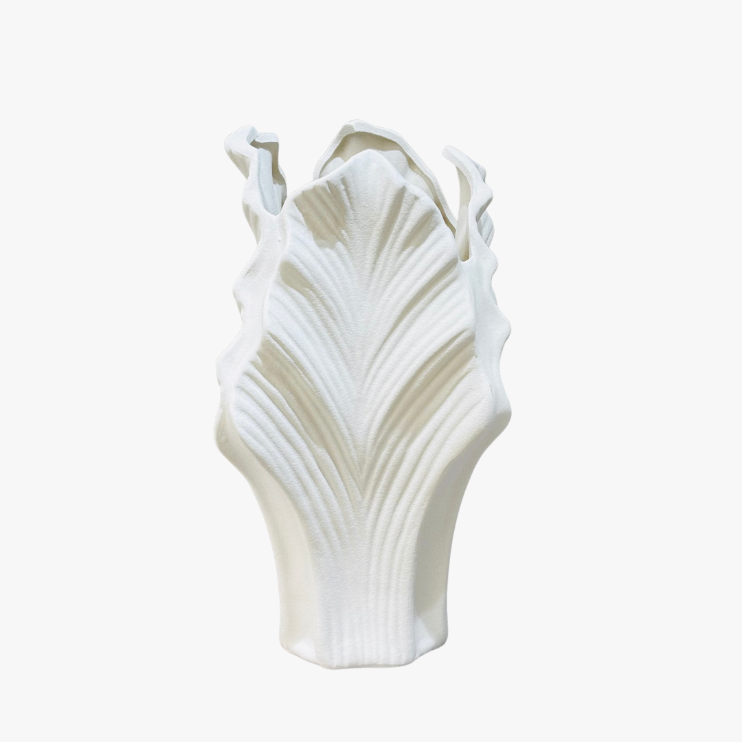 Modern Textured White Leaf Vase