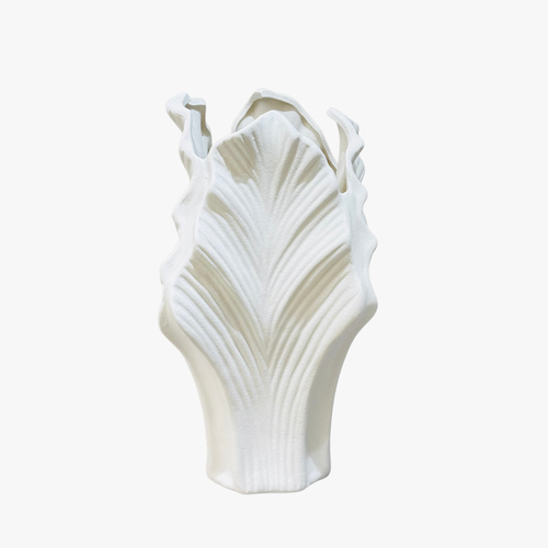 Modern Textured White Leaf Vase