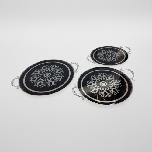 Elegant Round Black Gloss Serving Tray Set of 3