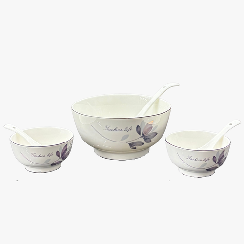 Elegant Lavender Magnolia Soup & Serving Bowl Set 14 Piece