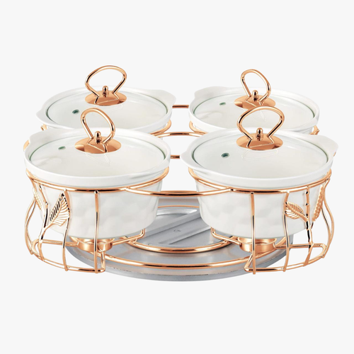 Royal Rose Gold 4 Piece Ceramic Serving Set with Revolving Stand